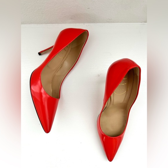 FIRM PRICE ROGER VIVIER Classic 3.5” Pointed-Toe Red Patent Leather Pumps, 36